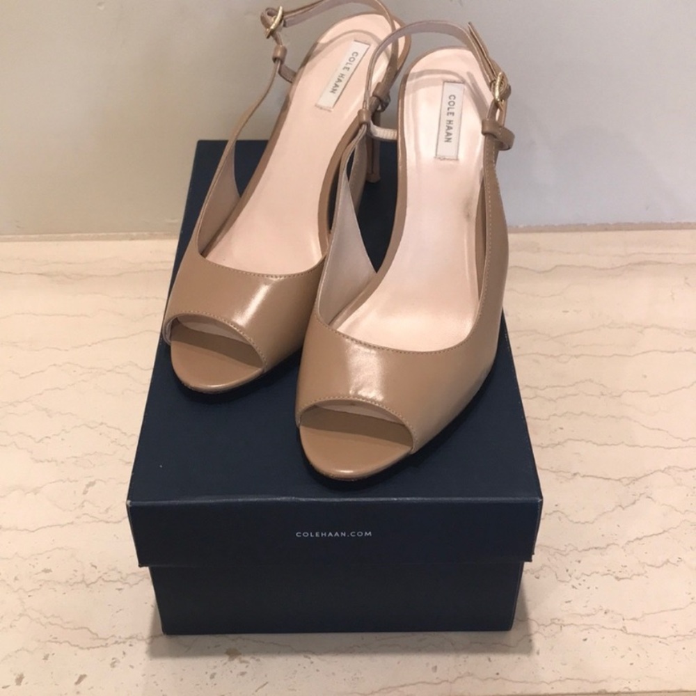 Nude Leather Slingback Pumps